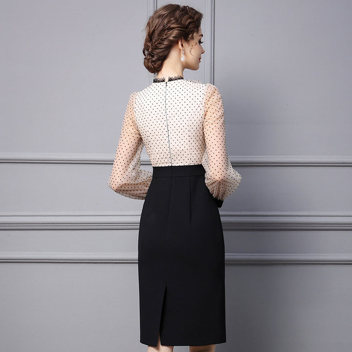 Polka Dot Panel Lace Slim Fit Wrap Hip Skirt