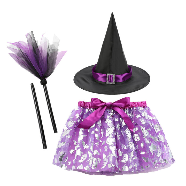 Halloween Printed Mesh Pumpkin Skirt For Girls