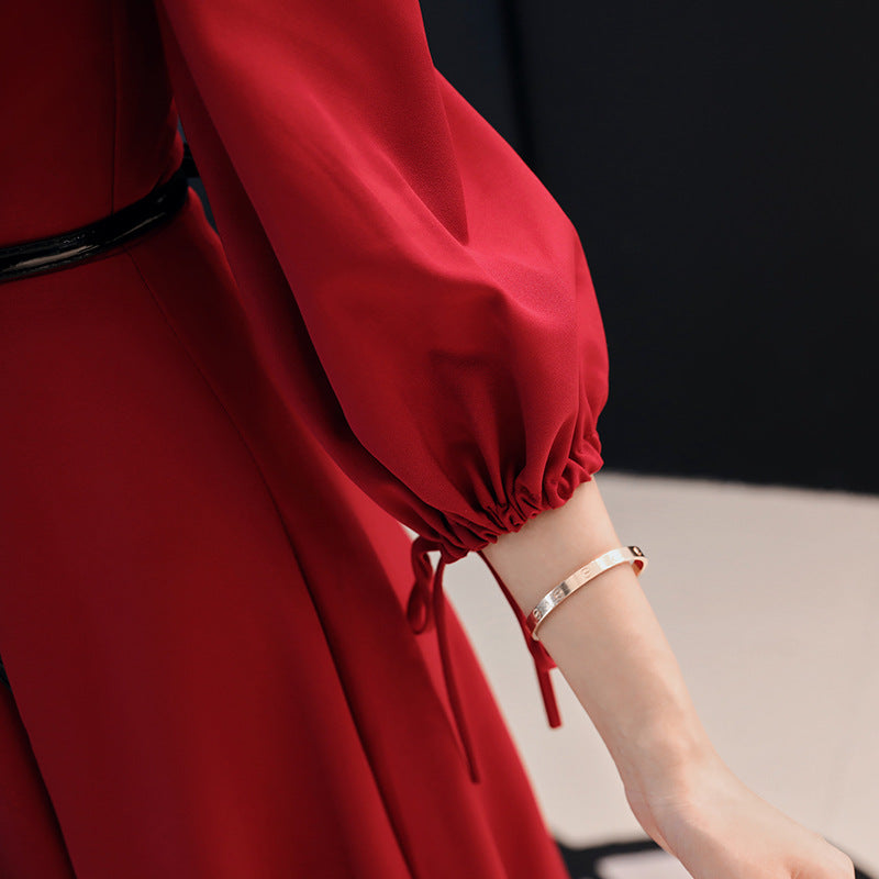 Long Sleeve Marriage Engagement Thank You Red Evening Dress