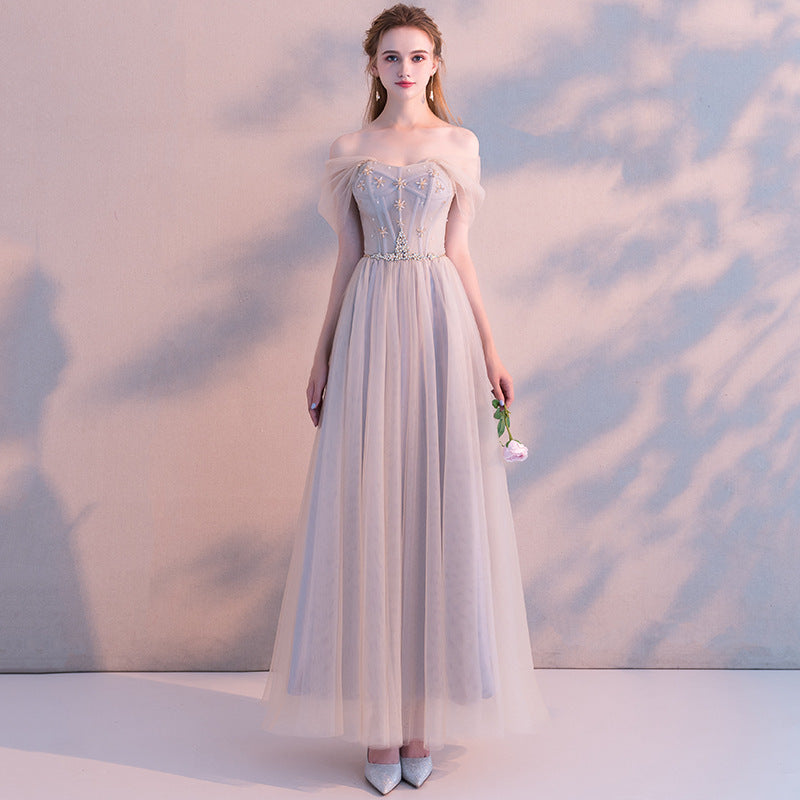 Summer Models A Shoulder Gray Celebrity Birthday Dresses Small Dress Fairy Bridesmaid Dresses - JOcaste