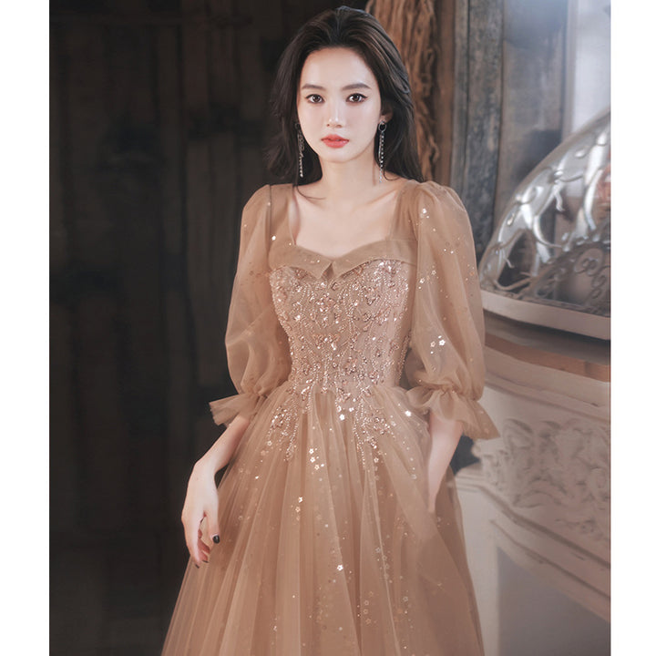 Evening Dress Host Banquet Maid Of Honor Long Sleeves - JOcaste