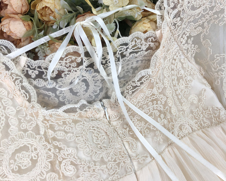 French Court Style Heavy Industry Lace Fairy Train Dress