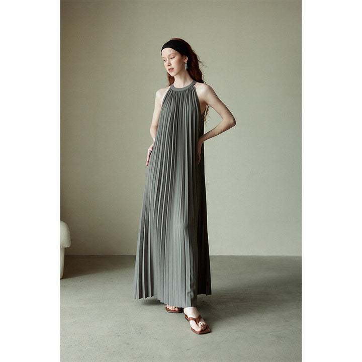 Organ Pleated Pleated Skirt Holiday Halter Dress