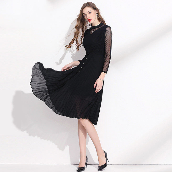 Femininity Black Chiffon Long Sleeve Dress - JOcaste
