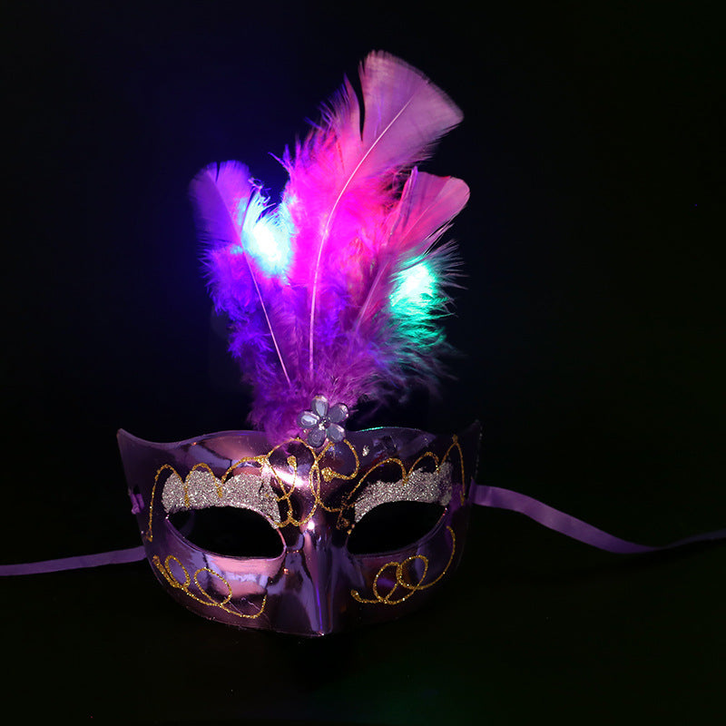 Halloween Glowing Fluff Fiber Led Feather Mask