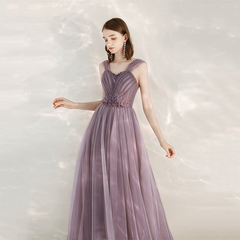 Purple Host Star Sky Toast Dress Shoulder To Shoulder - JOcaste