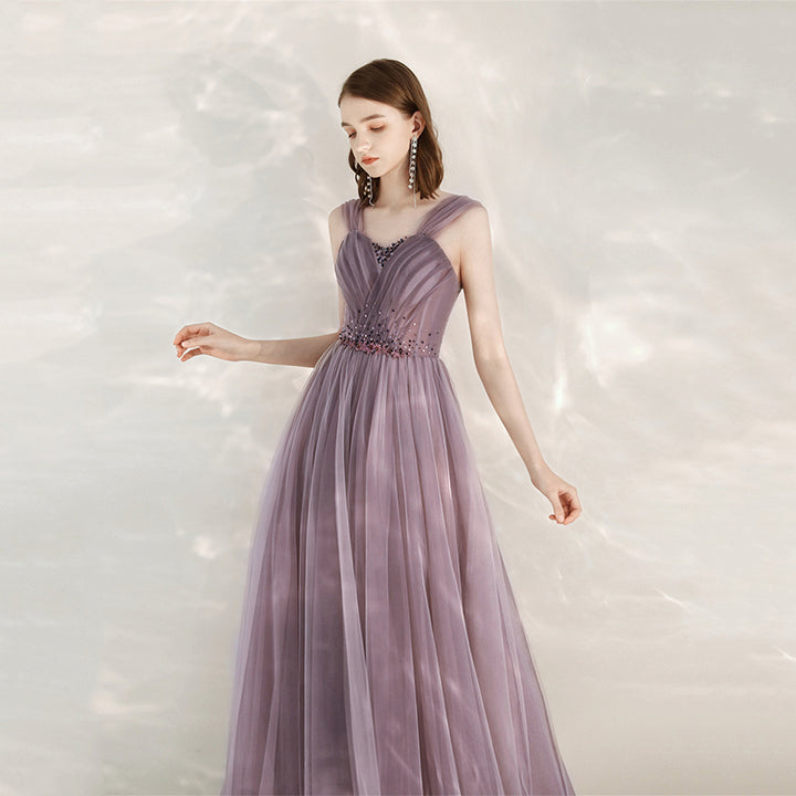Purple Host Star Sky Toast Dress Shoulder To Shoulder - JOcaste