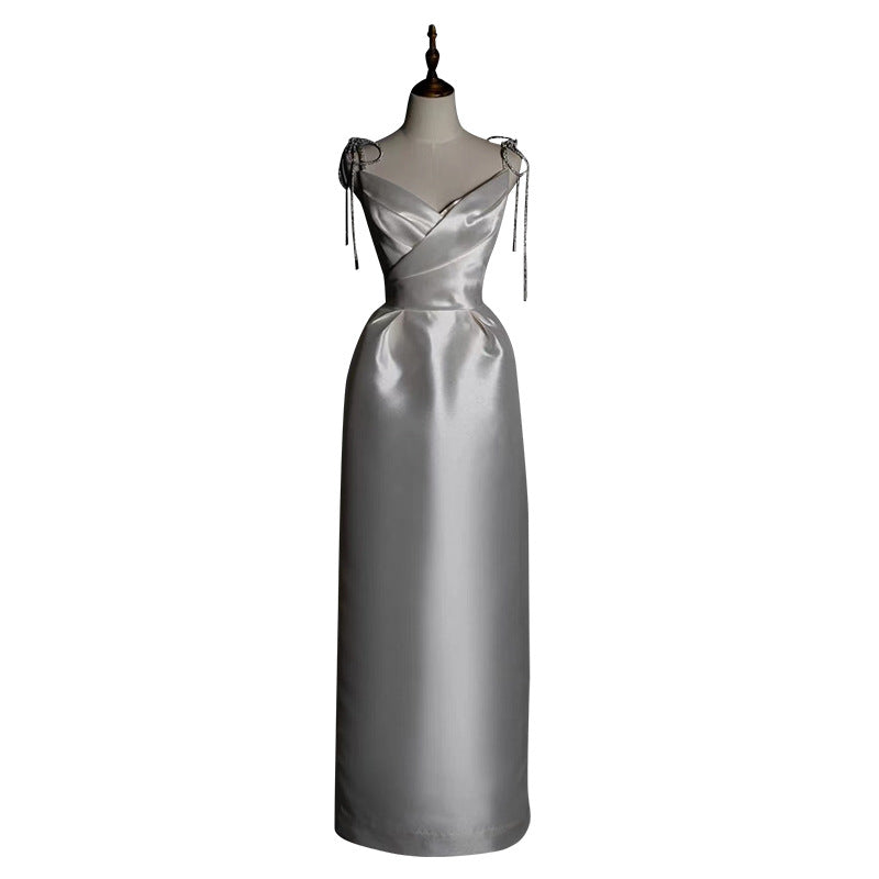 Simple And Light Exterior Going-out Gauze French Brigade Shot Satin Dress Skirt - JOcaste