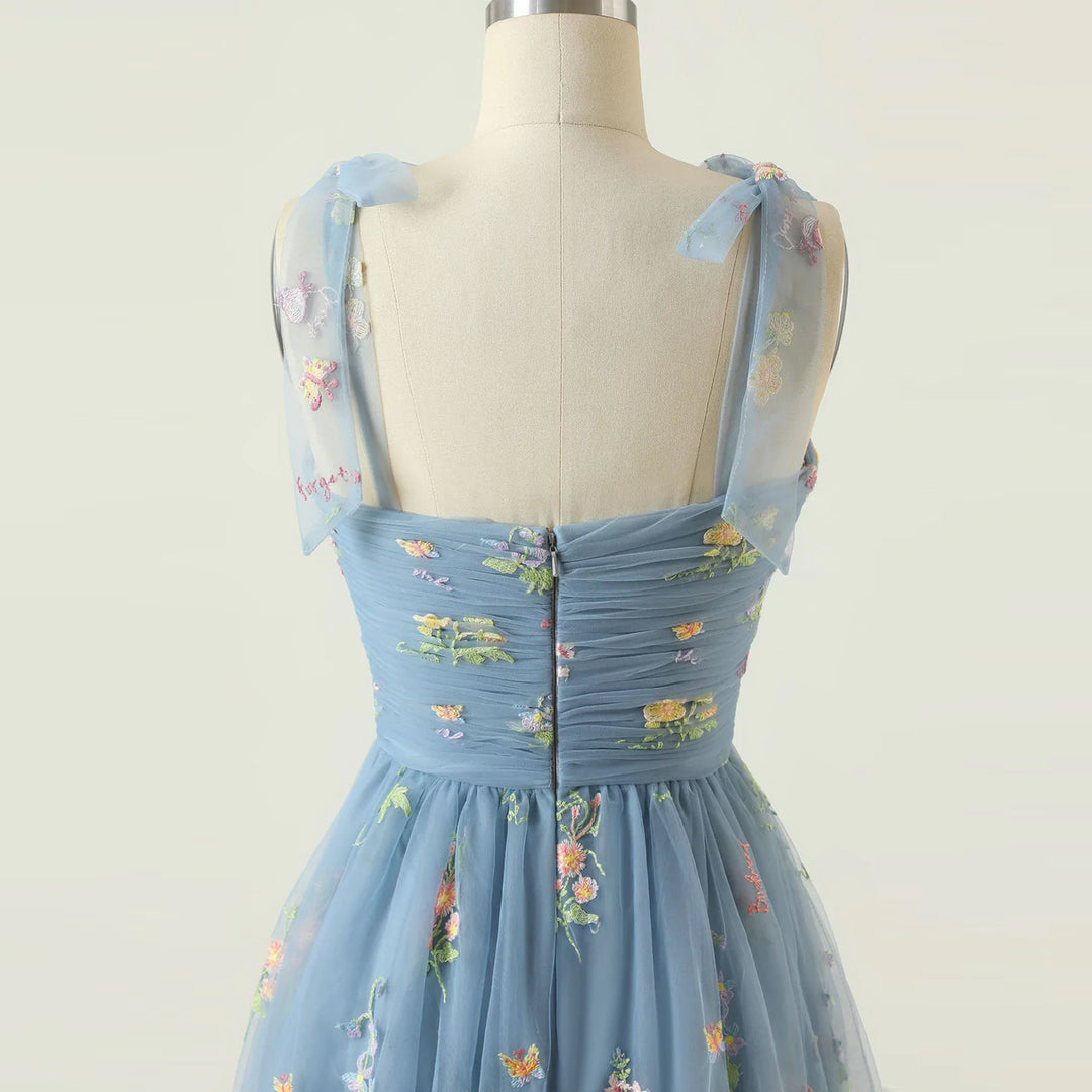 Small Tail Strap Floral Holiday Long Dress - JOcaste