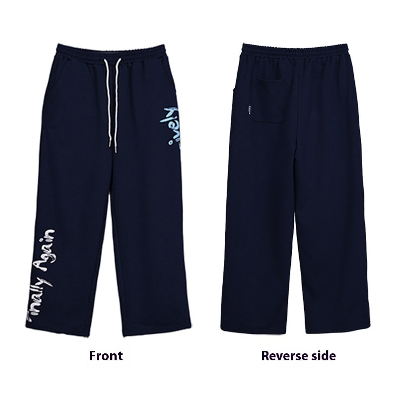 Navy Blue Off-Shoulder Sweater & Trousers Set – Women's Cotton Two-Piece Suit-SH-SS-002