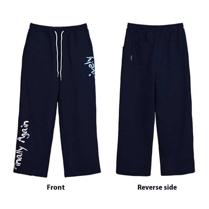 Navy Blue Off-Shoulder Sweater & Trousers Set – Women's Cotton Two-Piece Suit-SH-SS-002