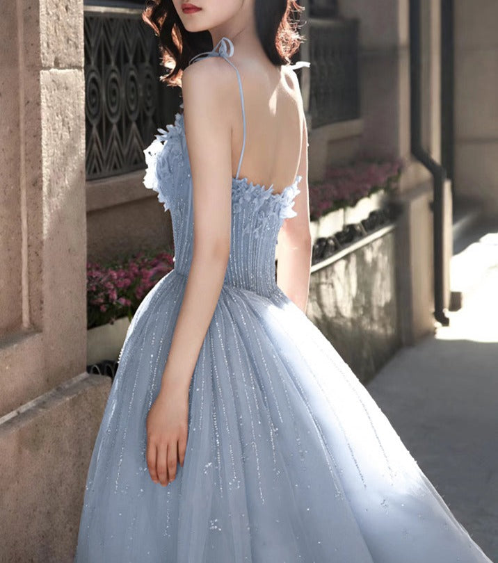 Graduation Banquet Performance With Blue Suspender Evening Dress