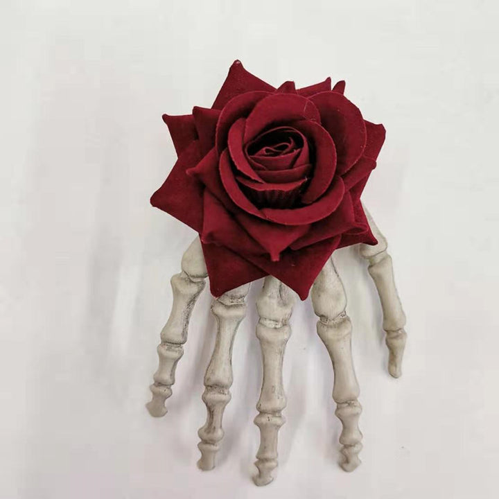 Punk Dark Medium Hand Bone Rose Head Buckle Hoop