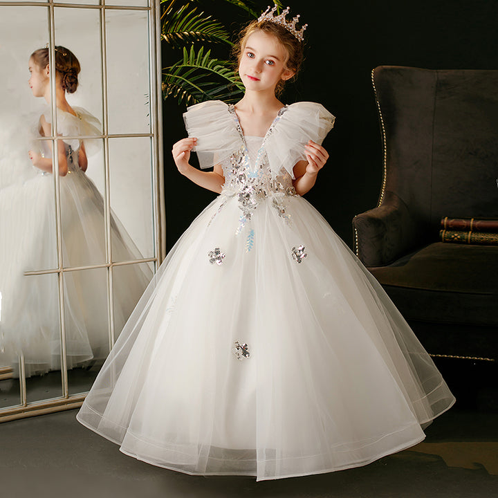 White Children's Long Skirt Mesh Dress