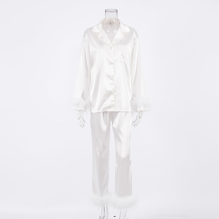 European And American Fashion Ostrich Hair Long-sleeved Trousers Suit