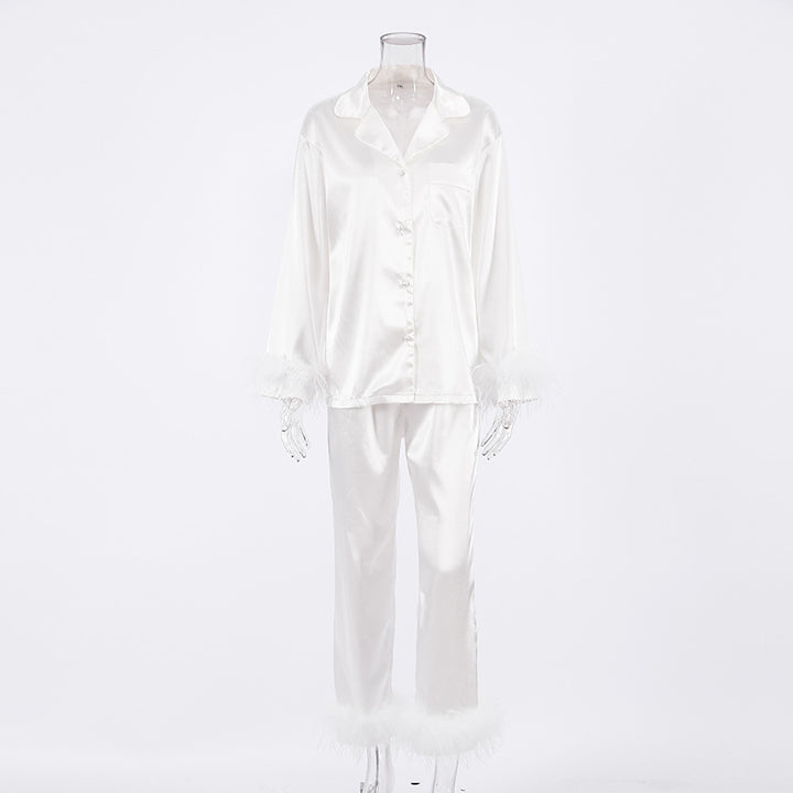 European And American Fashion Ostrich Hair Long-sleeved Trousers Suit