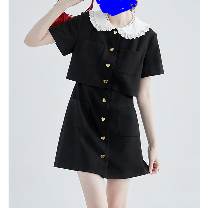 Fake Two Black Doll Collar Waist Slim Temperament Dress