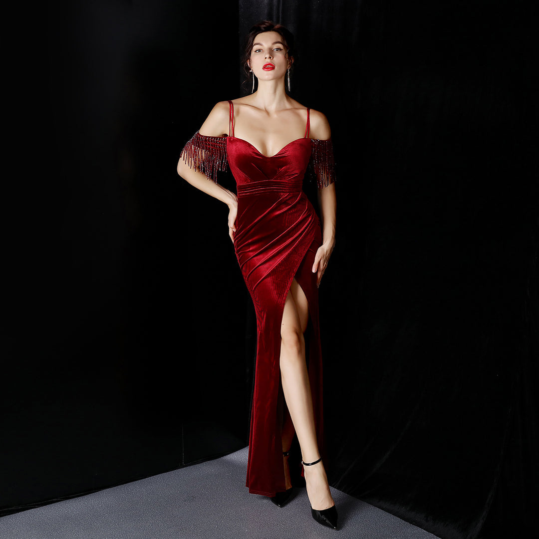 High-end Elegant Velvet Atmosphere Fishtail Evening Dress - JOcaste