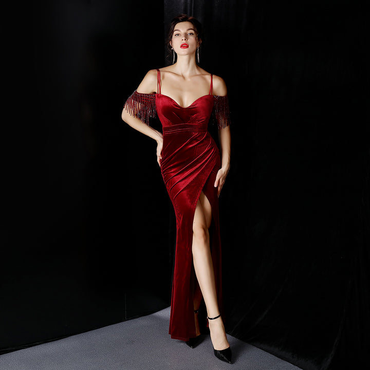 High-end Elegant Velvet Atmosphere Fishtail Evening Dress - JOcaste