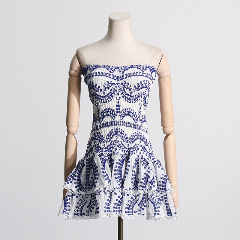 Fashion Embroidered Ruffled Short Dress