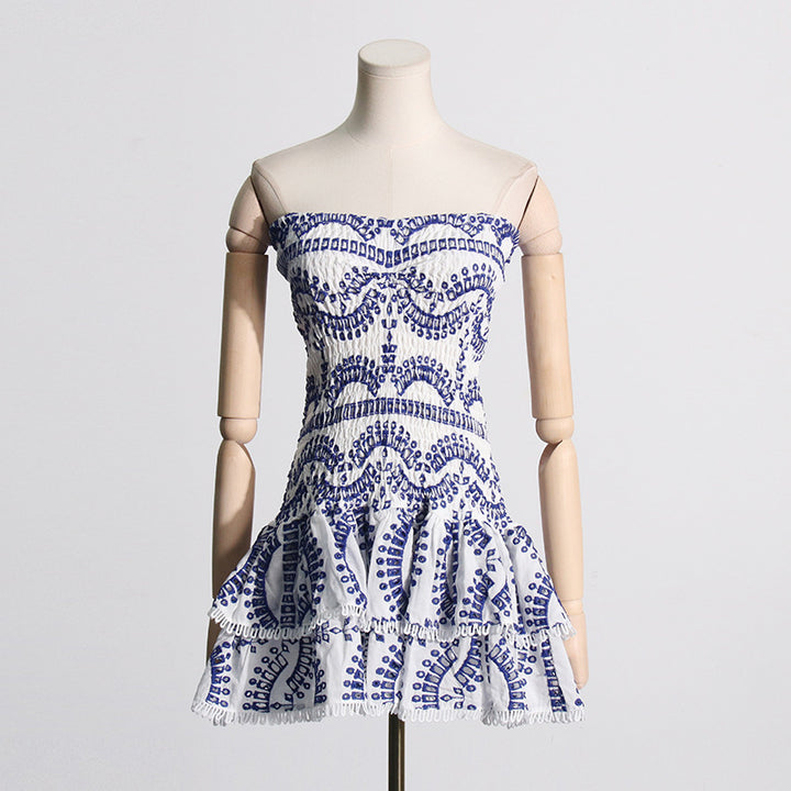 Fashion Embroidered Ruffled Short Dress