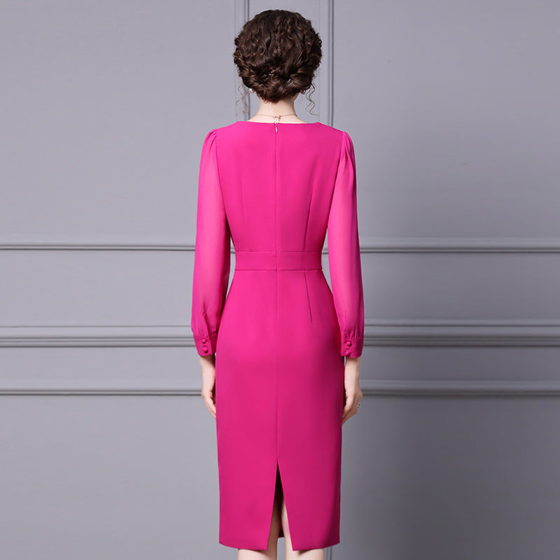 Solid Color Temperament Nailed Diamond Long Sleeve Slim Fit Skirt