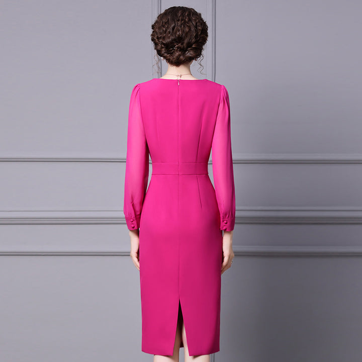 Solid Color Temperament Nailed Diamond Long Sleeve Slim Fit Skirt
