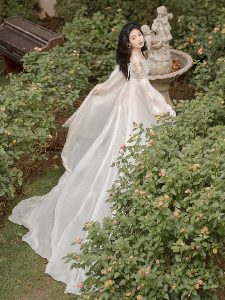 French Court Style Heavy Industry Lace Fairy Train Dress