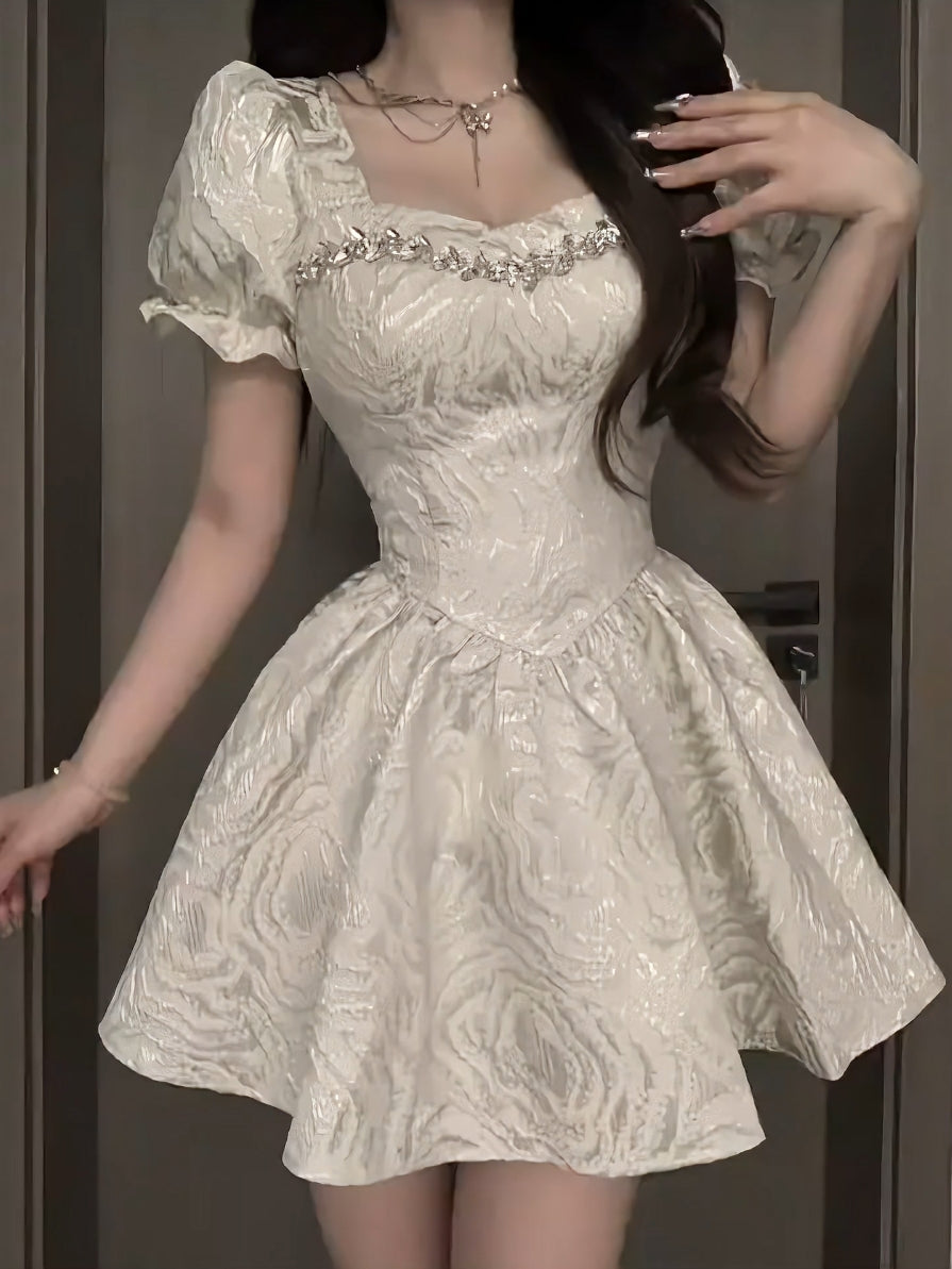 Summer Bubble Sleeve Princess Dress Fitted Waist Bubble Dress