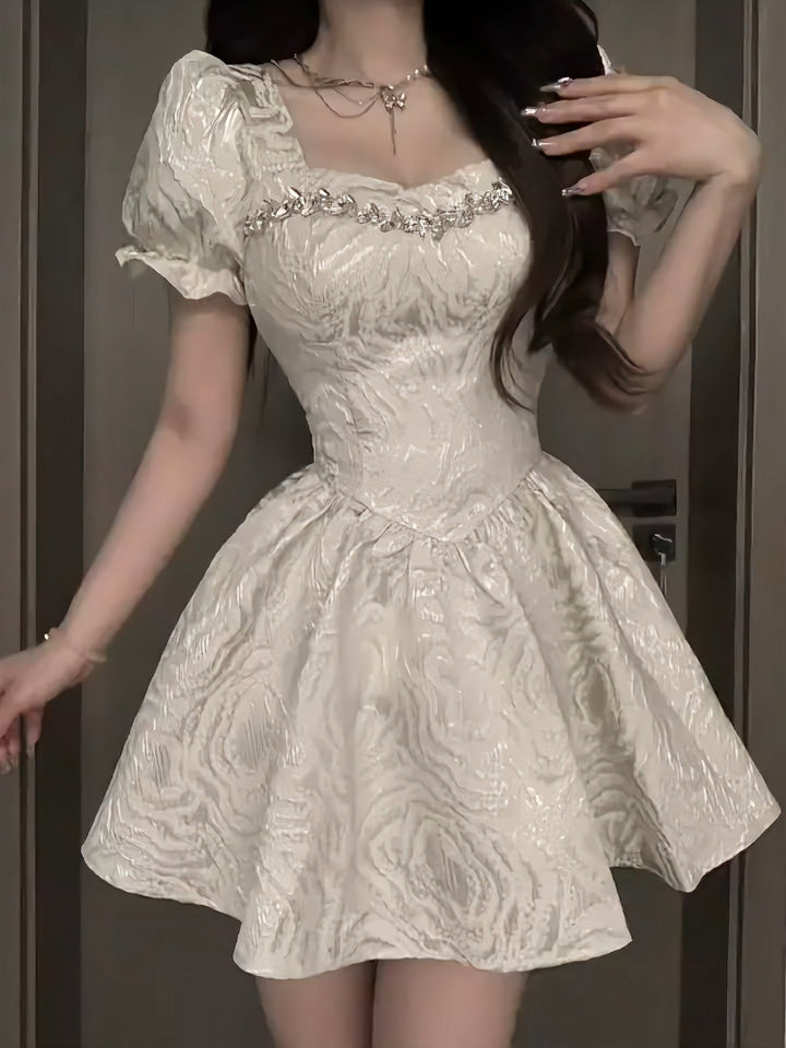 Summer Bubble Sleeve Princess Dress Fitted Waist Bubble Dress