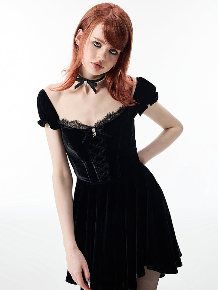 Low Neck Bubble Sleeved Dress