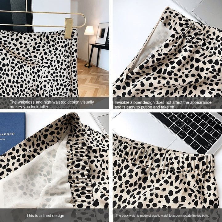 Lightly Mature Satin Leopard Print Skirt High Waist