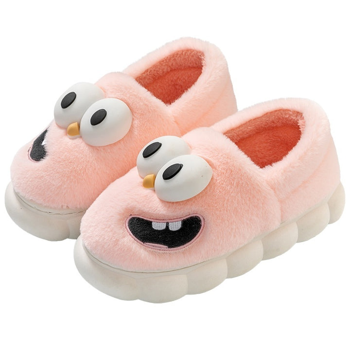 Big Eye Dog Cotton Slippers – Warm & Non-Slip Cartoon Flip Flops for Women