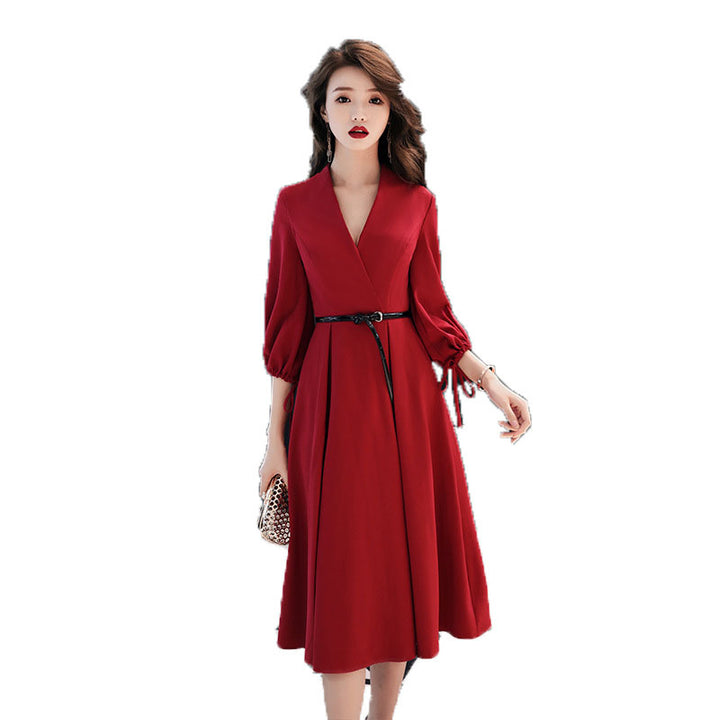 Long Sleeve Marriage Engagement Thank You Red Evening Dress