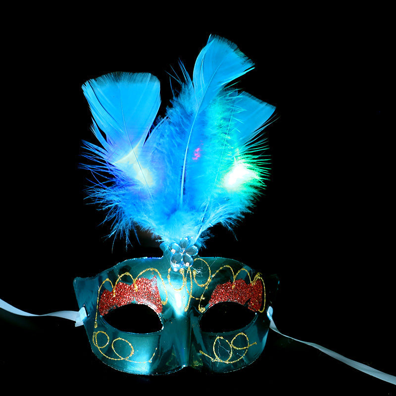 Halloween Glowing Fluff Fiber Led Feather Mask