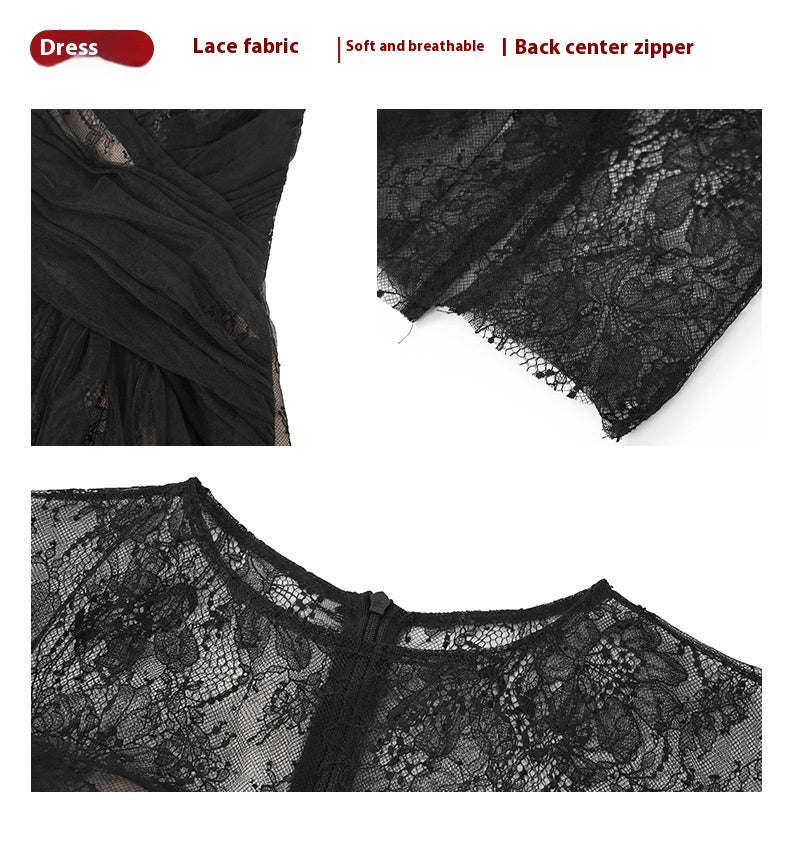 Ladies Round Neck Slim Mesh Open Dress