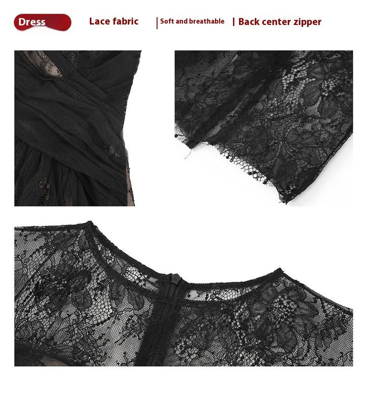 Ladies Round Neck Slim Mesh Open Dress