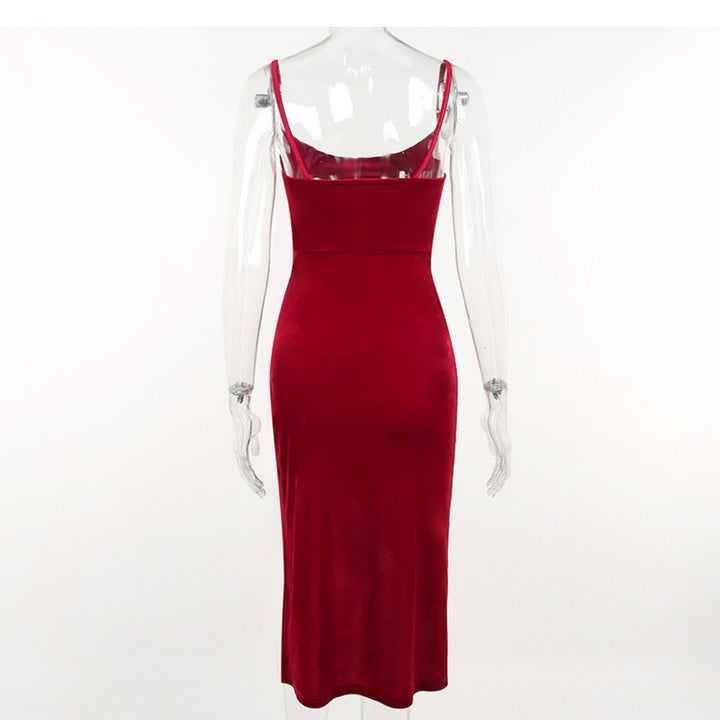 Christmas Red Dress With Waist Folds And Slit