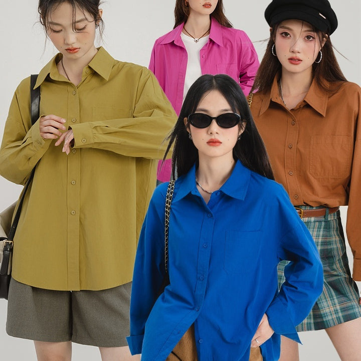 Women's Solid Color Cotton Shirt – Casual All-Matching Style-SH-TOP-SH-TOP-002