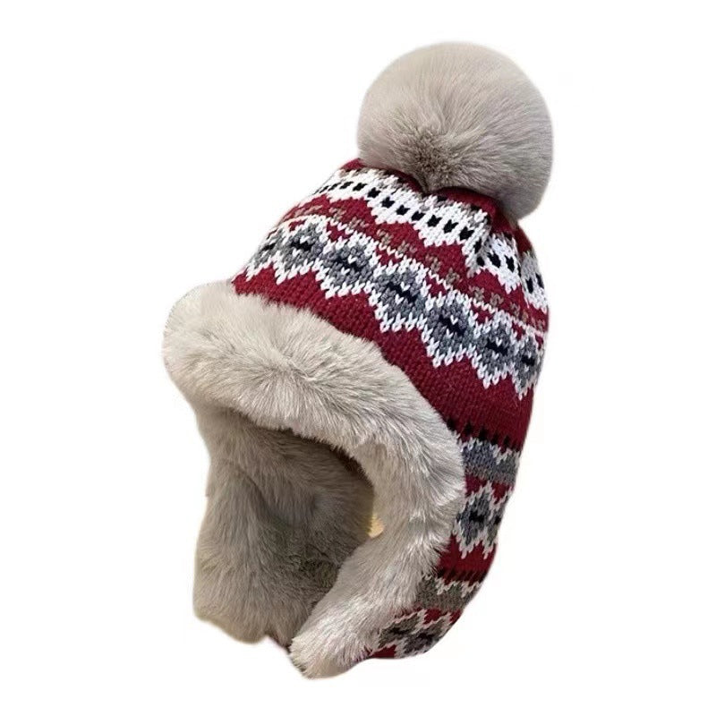 Japanese Ethnic Style Jacquard Knitted Fleece-lined Hat