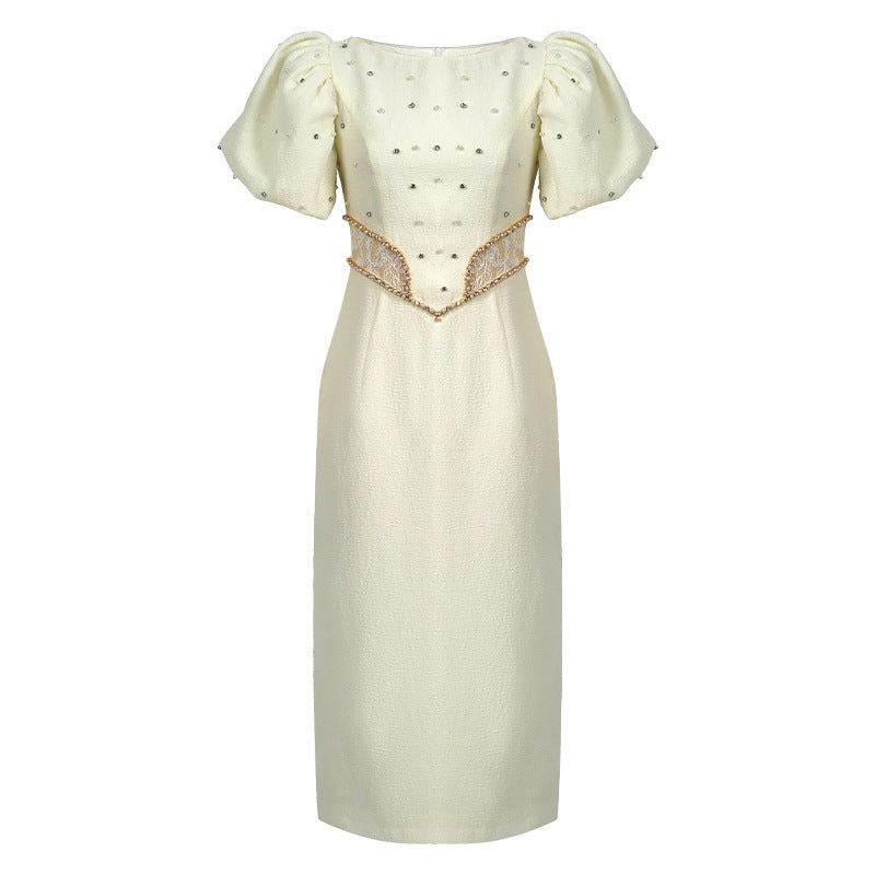 Round Neck Puff Sleeve Slim Fit Dress Women