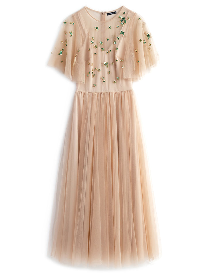 Mesh Flare Sleeve Umbrella Swing Dress - JOcaste