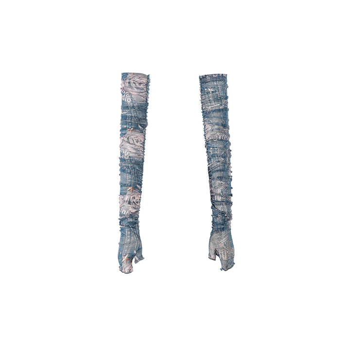 Printed Vintage Sunscreen Mesh Pleated Sleeves - JOcaste