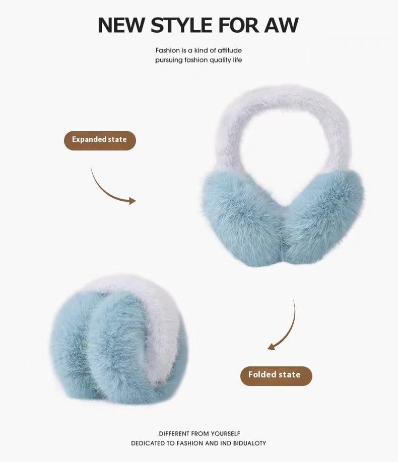 Monochrome Plush Ear Muffs – Warm, Portable, and Foldable for Winter