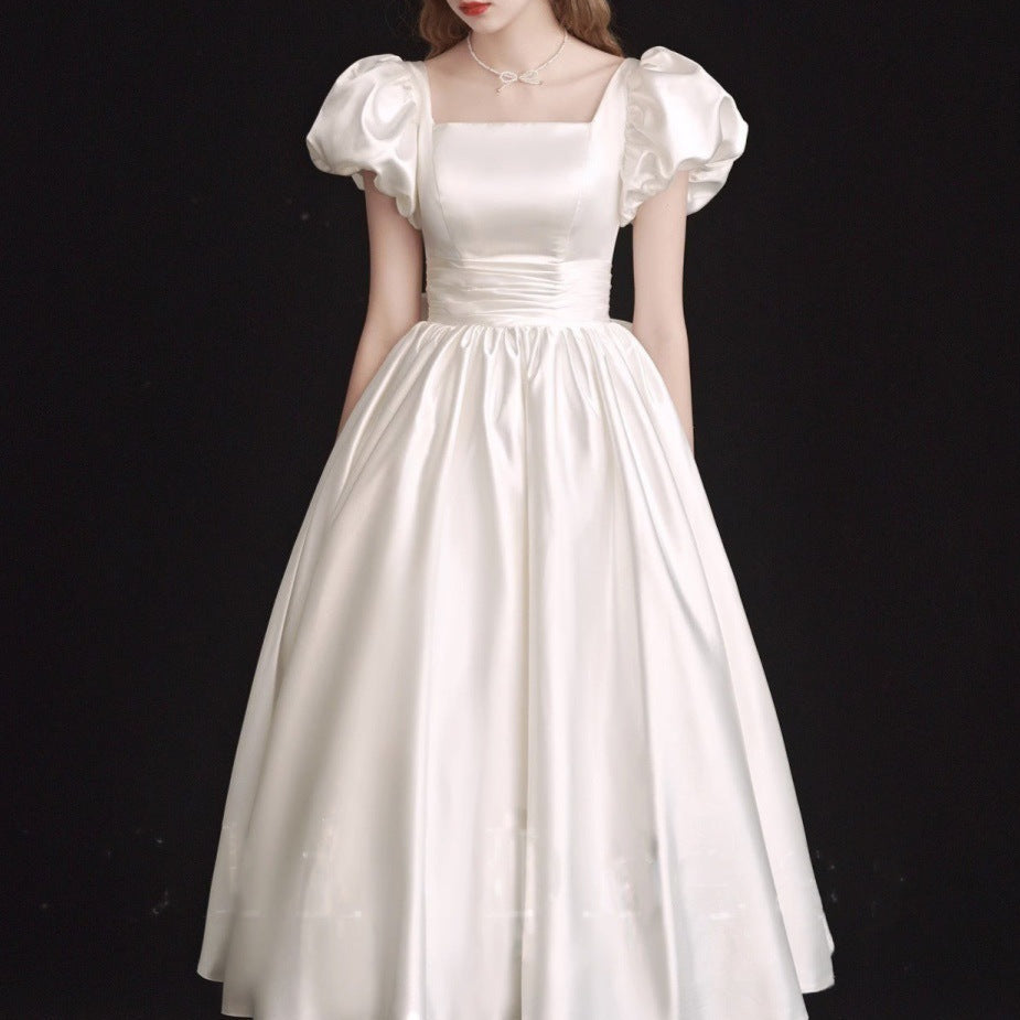 French Light Wedding Dress Satin Vintage Trip Shoot Bridal Gown Dress