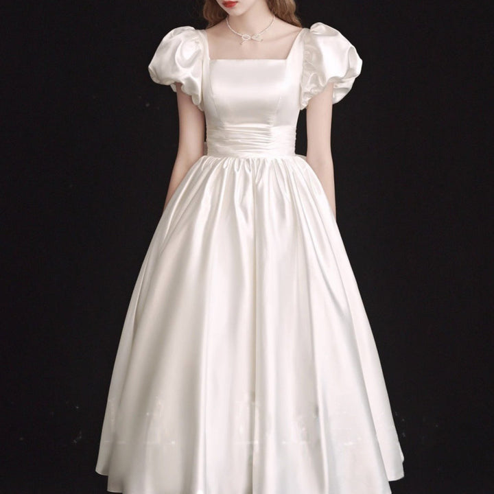 French Light Wedding Dress Satin Vintage Trip Shoot Bridal Gown Dress