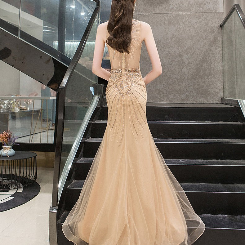 New Luxury Noble Queen Temperament Long Section Fishtail Thin Banquet Show Dress