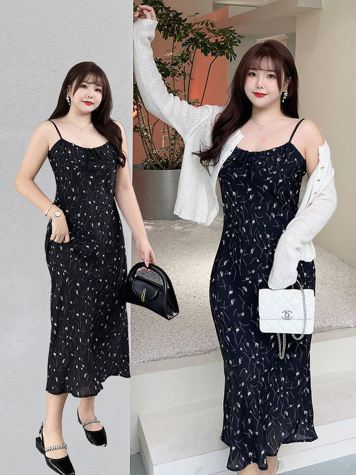 Little Moonlight Waist Lace Up Print Suspended Dress