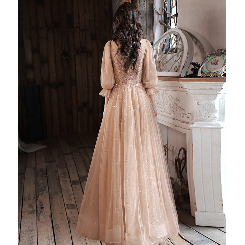 Evening Dress Host Banquet Maid Of Honor Long Sleeves - JOcaste