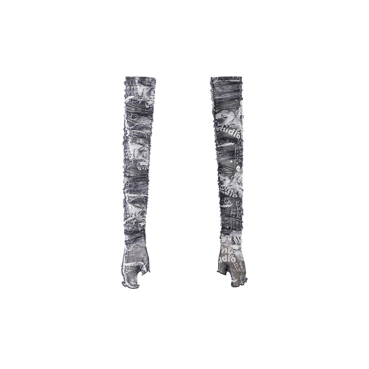 Printed Vintage Sunscreen Mesh Pleated Sleeves - JOcaste